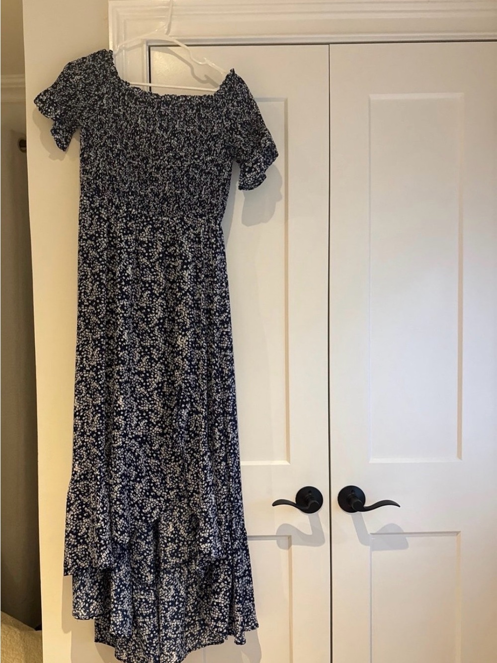 Lulu's Navy Floral Smocked High-Low Maxi Dress